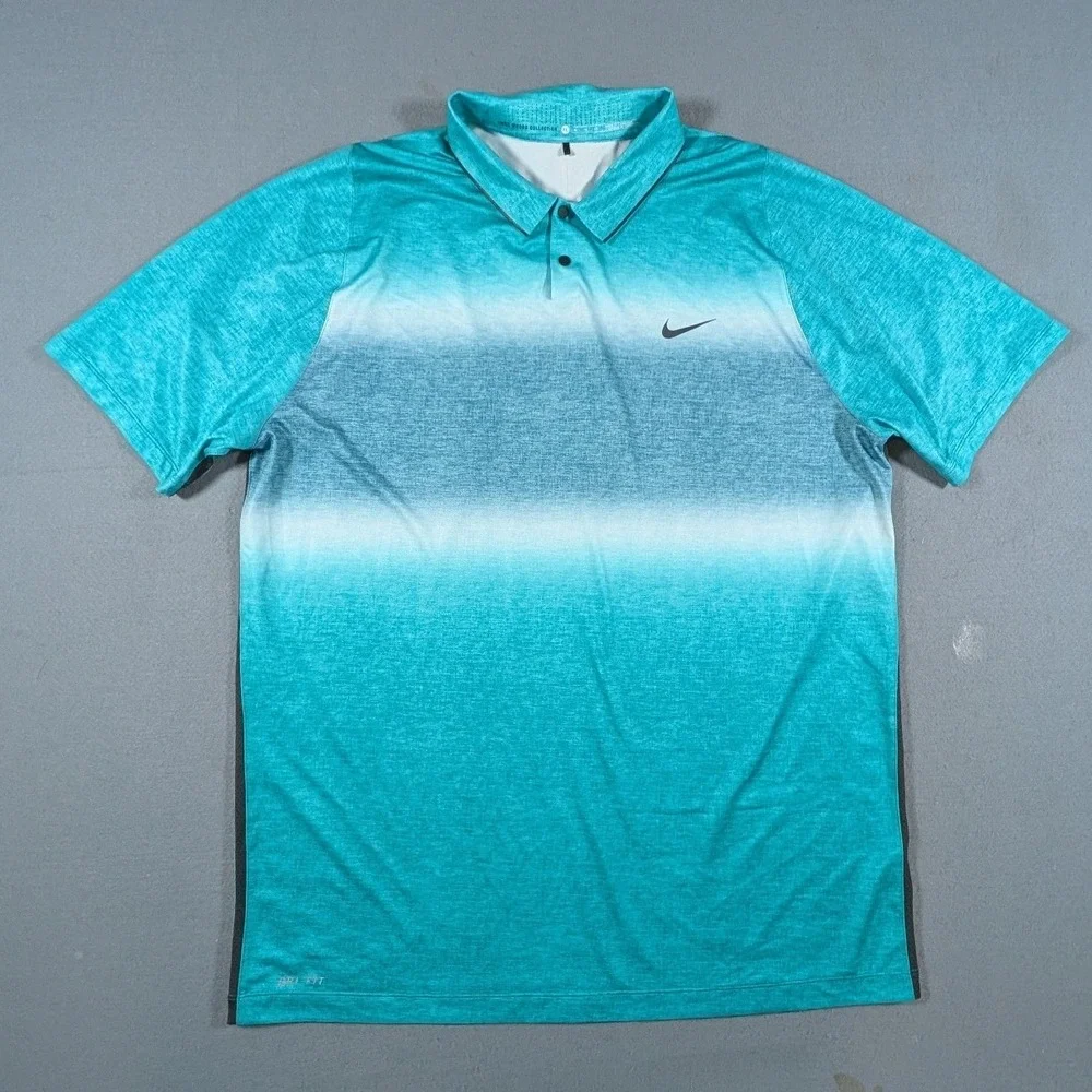 Nike Tiger Woods Collection Polo Mens XL Teal Ombre Gradient Golf Shirt